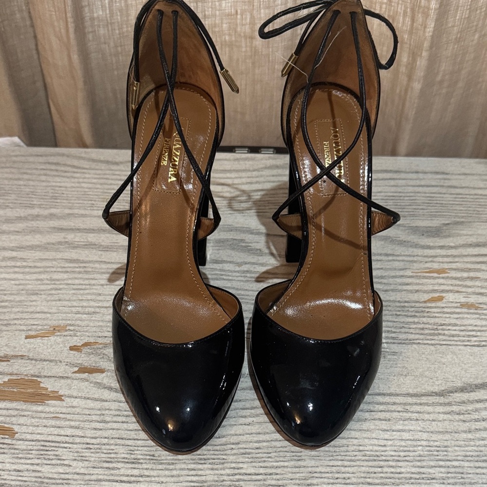 Aquazzura Black Patent Karlie block Leather Heels size 37. Perfect condition - Picture 3 of 7